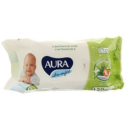 Влажные салфетки Aura Детские Ultra Comfort Экстракт Алоэ и витамин Е 120 шт